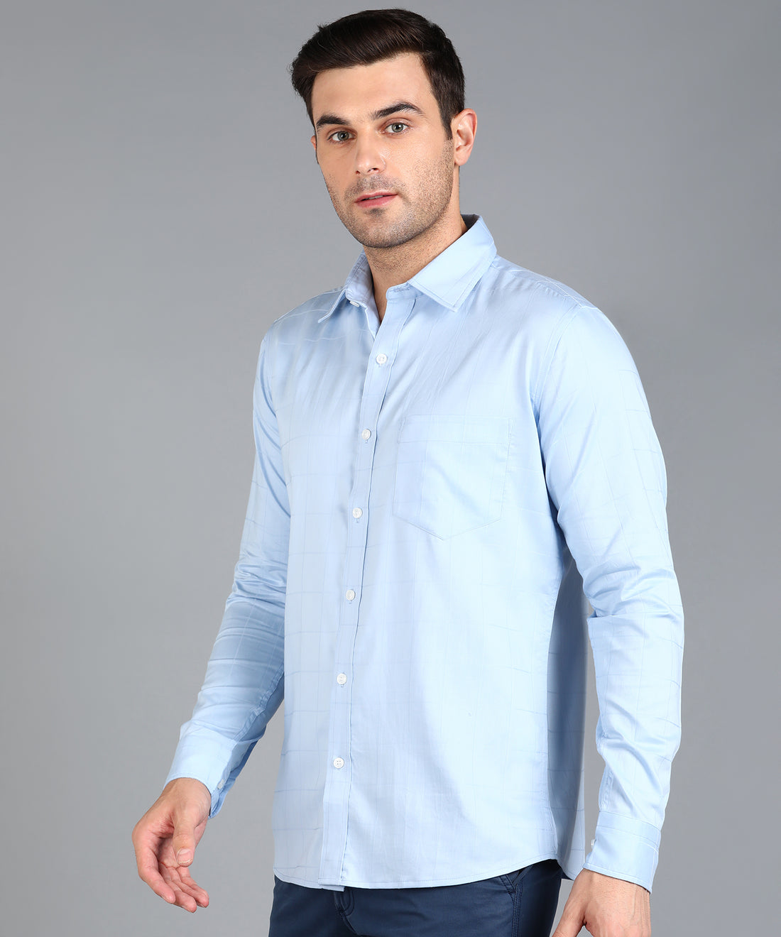 Sky Blue Checked Slim Fit Shirt