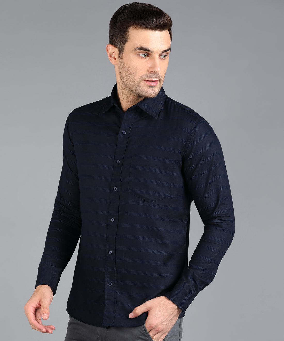 Dark Blue Striped Slim Fit Shirt