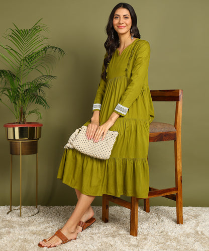 Olive Green Maternity Wear Midi Dress
