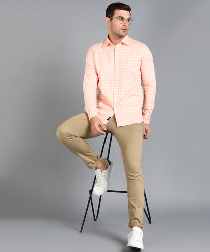 Peach Checked Slim Fit Shirt