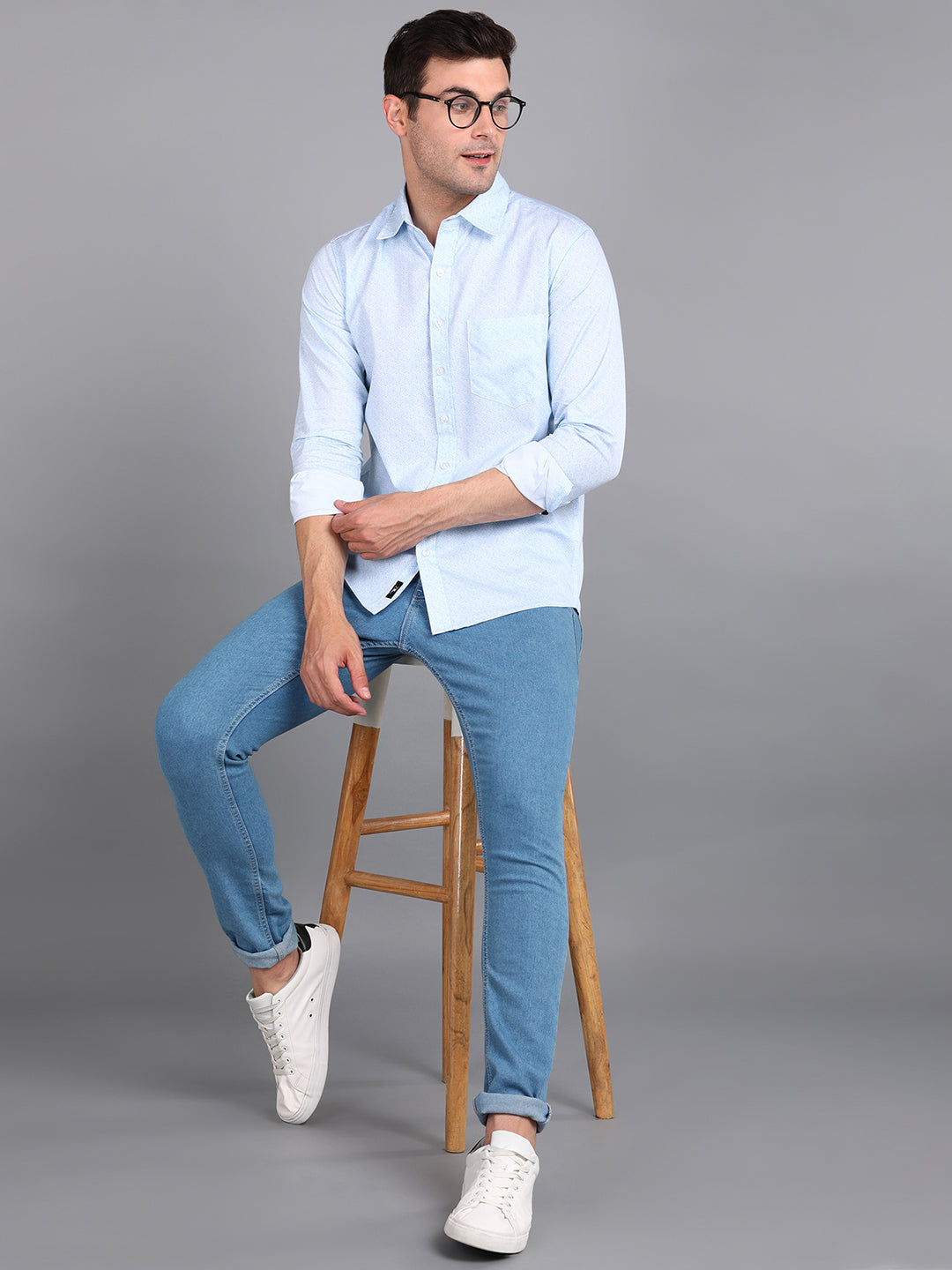 Floral Printed Blue Slim Fit Shirt