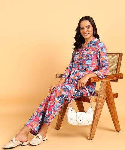 Multicolored Printed Shirt &amp; Pant Set