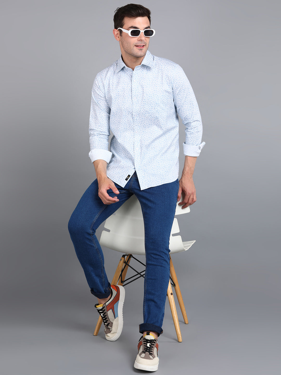 Blue Indian Print Printed Slim Fit Shirt