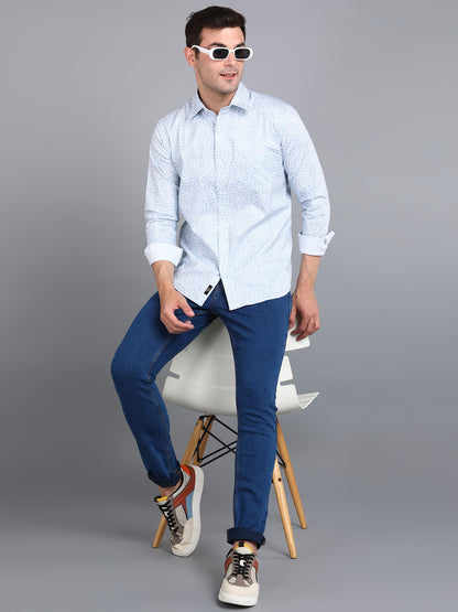 Blue Indian Print Printed Slim Fit Shirt