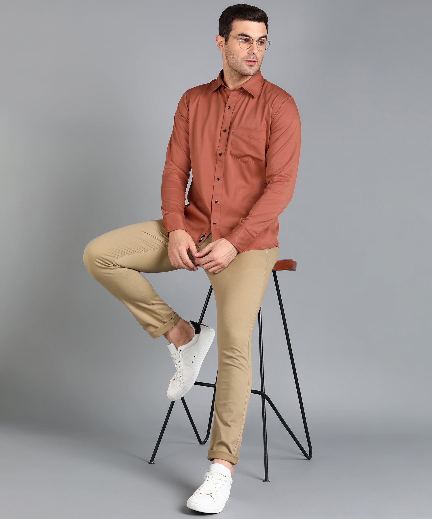 Rust Red Solid Slim Fit Shirt