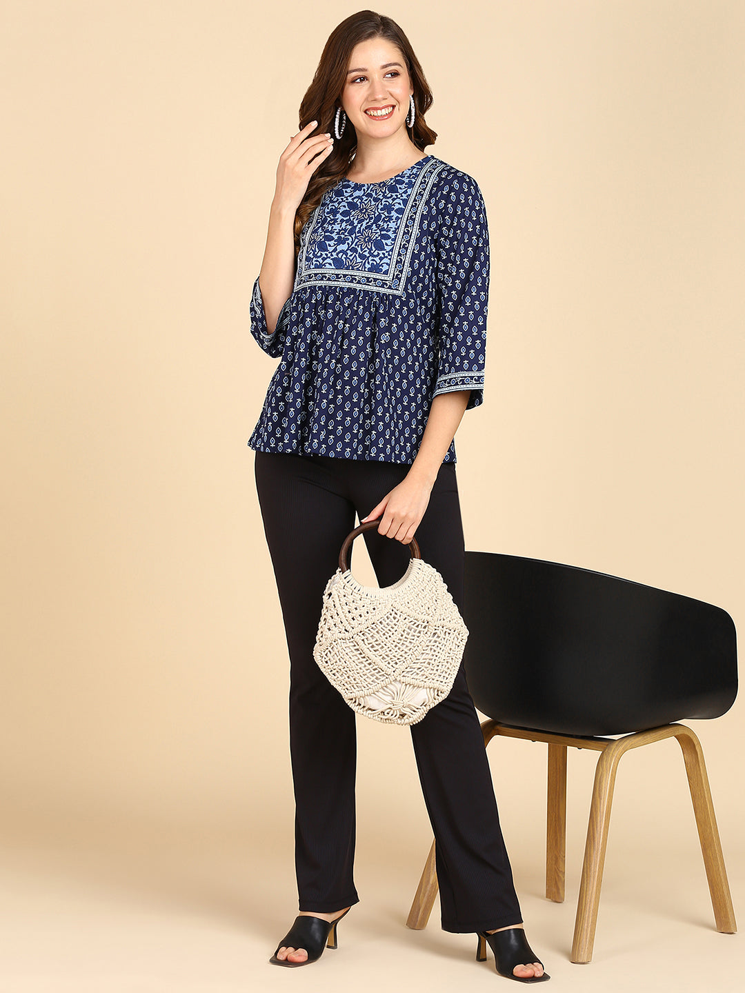 Indigo Blue Floral Printed Top