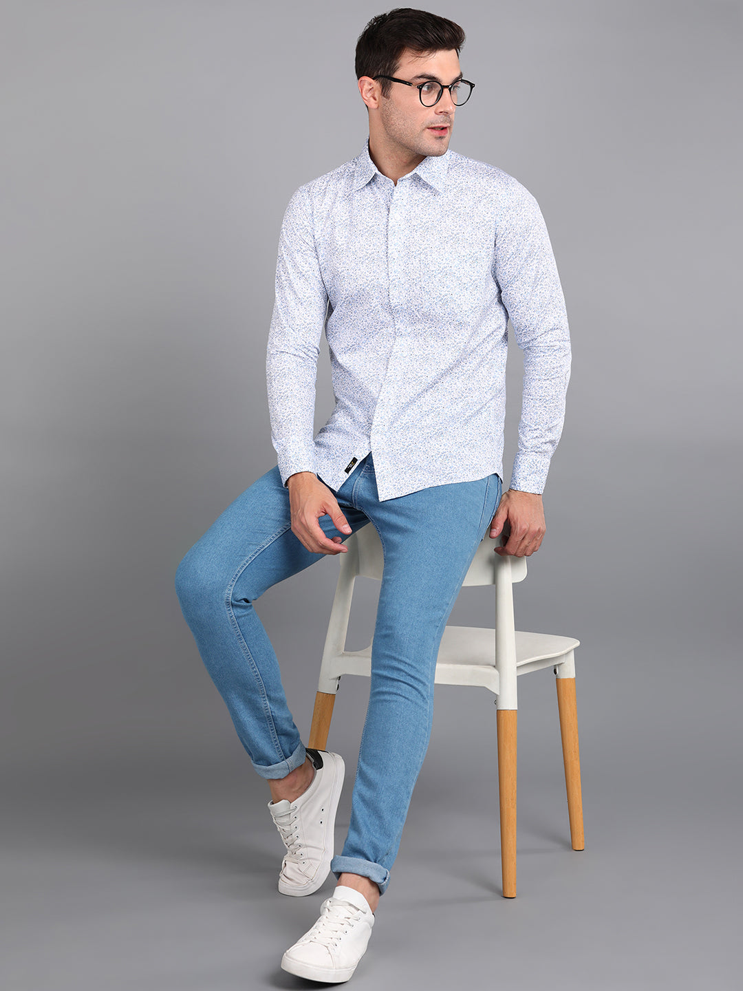 Blue Floral Printed Slim Fit Shirt