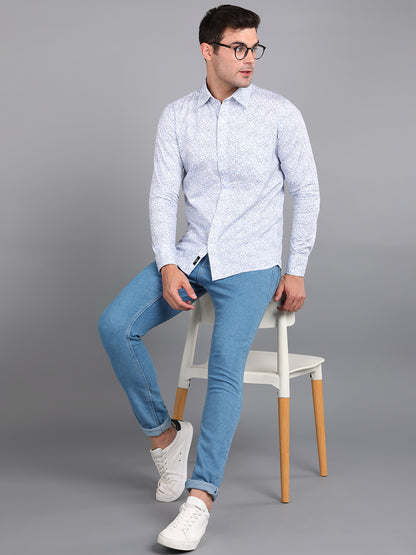 Blue Floral Printed Slim Fit Shirt