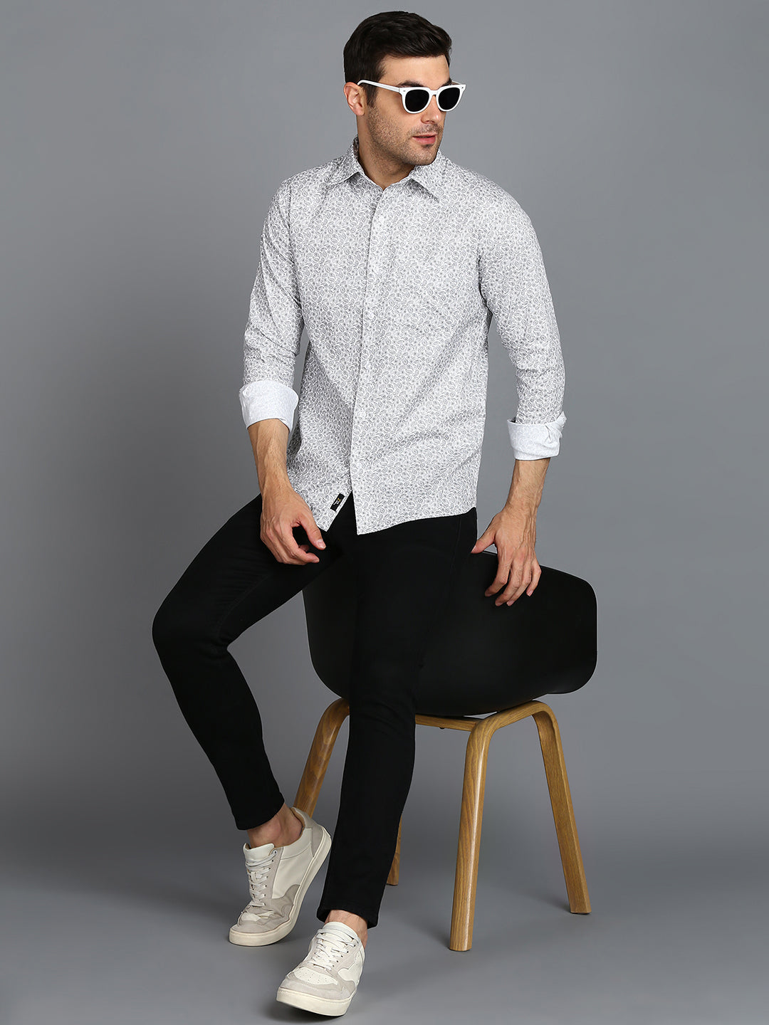 Grey Floral Printed Slim Fit Shirt