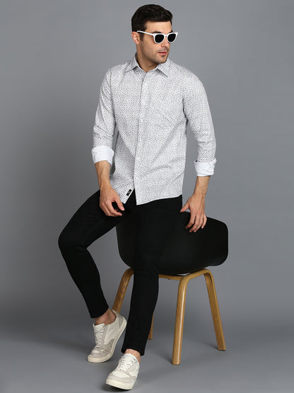 Grey Floral Printed Slim Fit Shirt