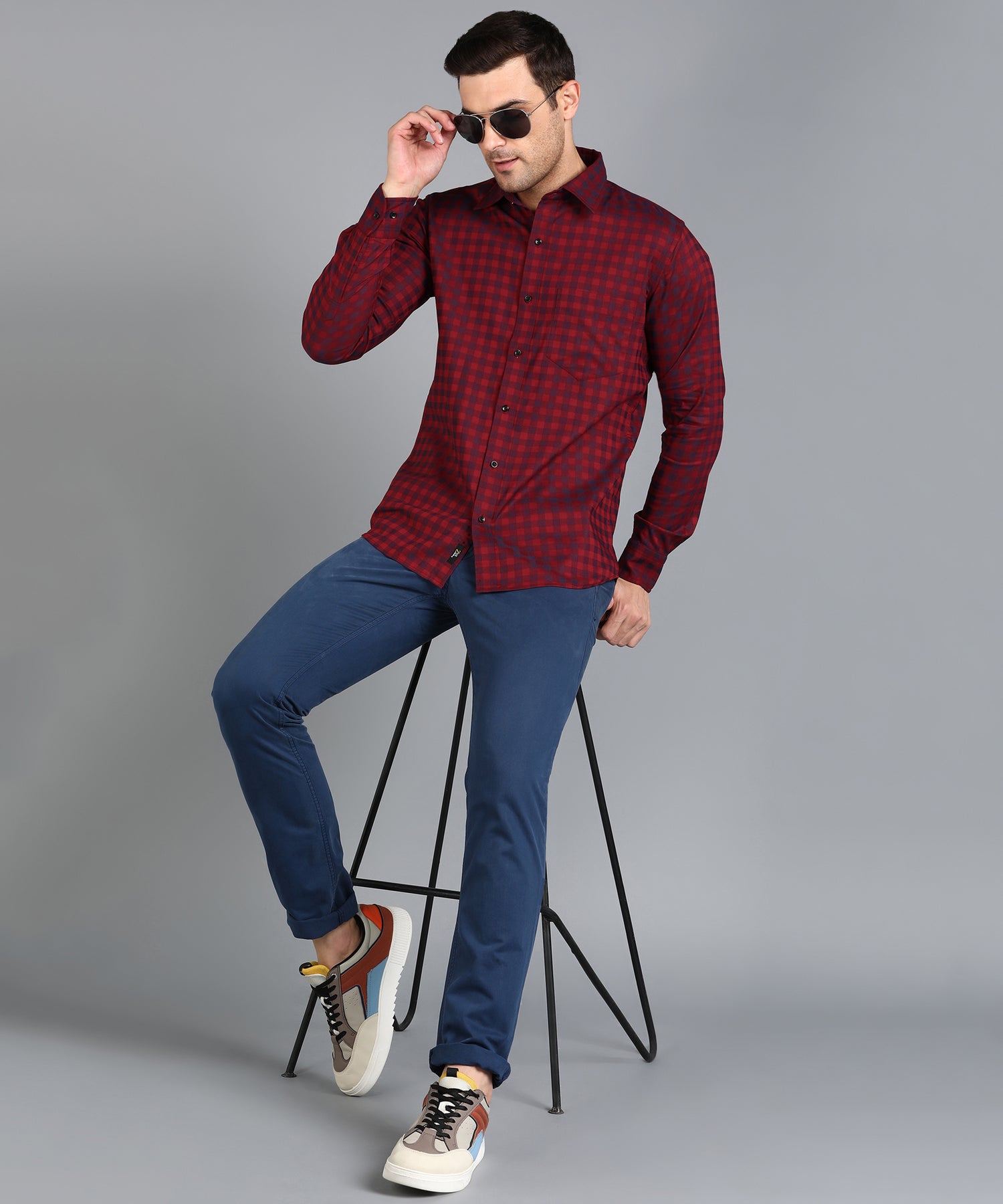 Red &amp; Blue Checked Slim Fit Shirt