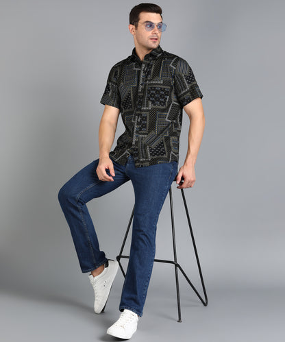 Black Indian Prints Half Slim Fit Shirt