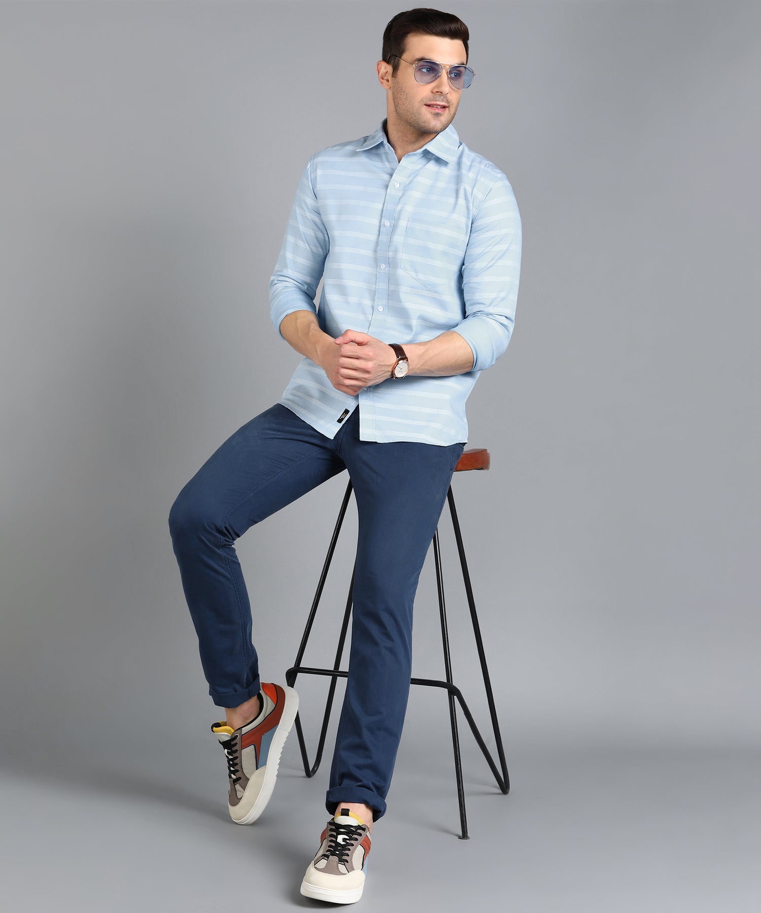 Sky Blue Striped Slim Fit Shirt