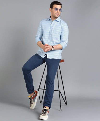 Sky Blue Striped Slim Fit Shirt
