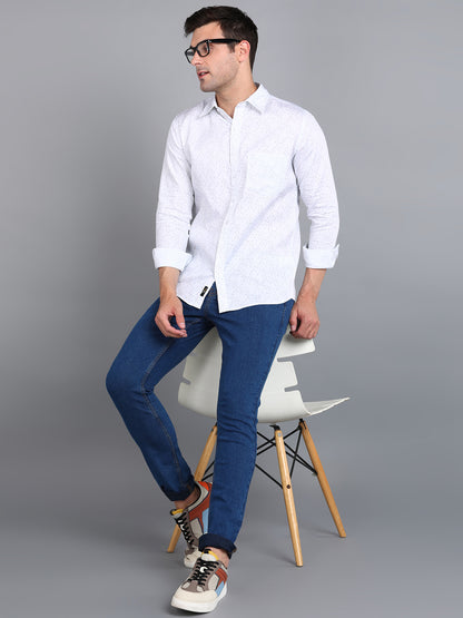 Blue Leaf Printed Slim Fit Shirt
