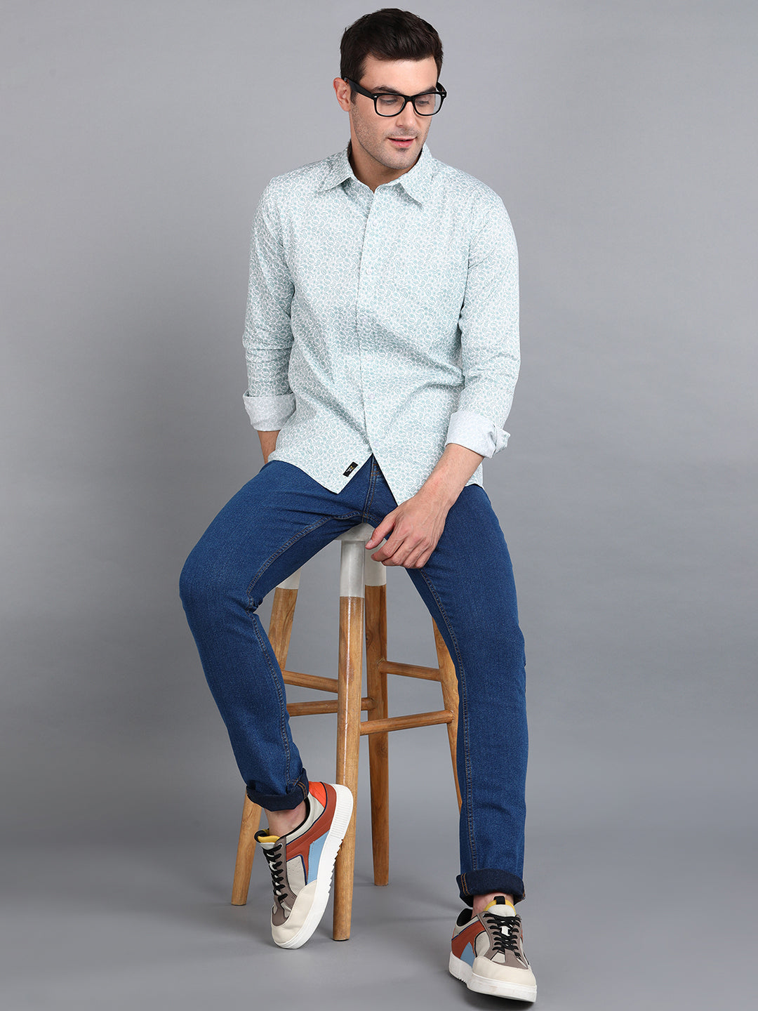 Green Floral Printed Slim Fit Shirt