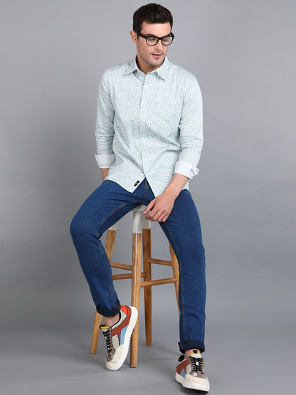 Green Floral Printed Slim Fit Shirt