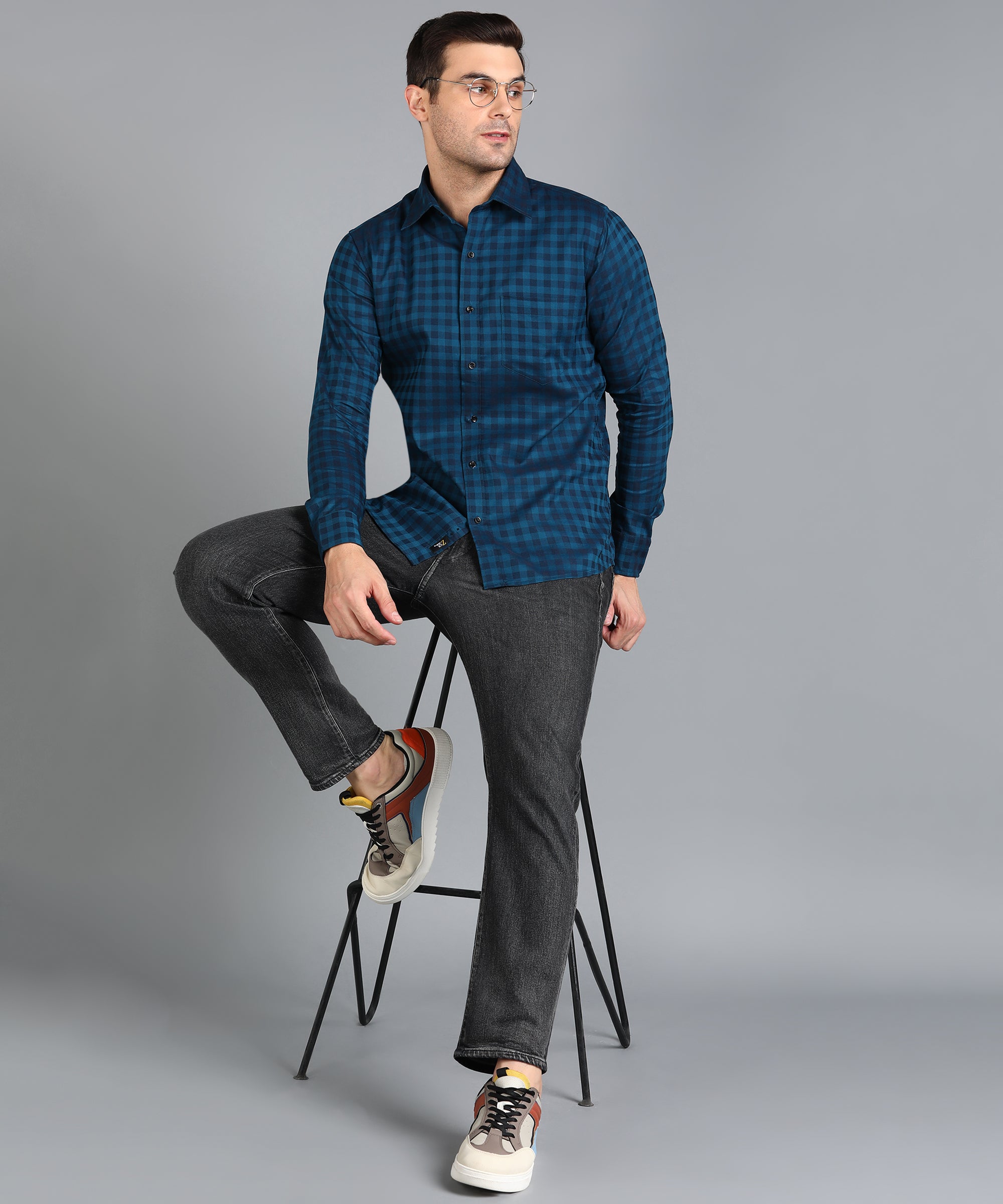 Royal Blue Checked Slim Fit Shirt