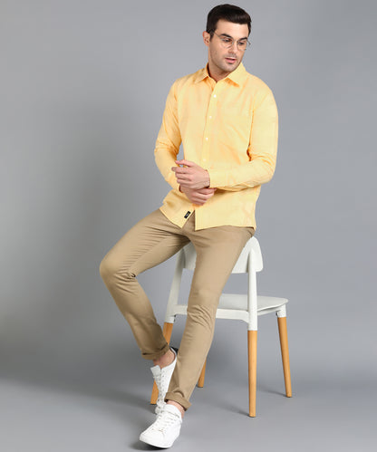Self Design Yellow Slim Fit Shirt