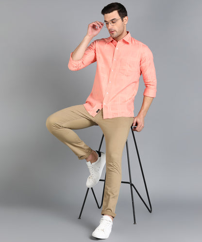 Self Design Peach Slim Fit Shirt