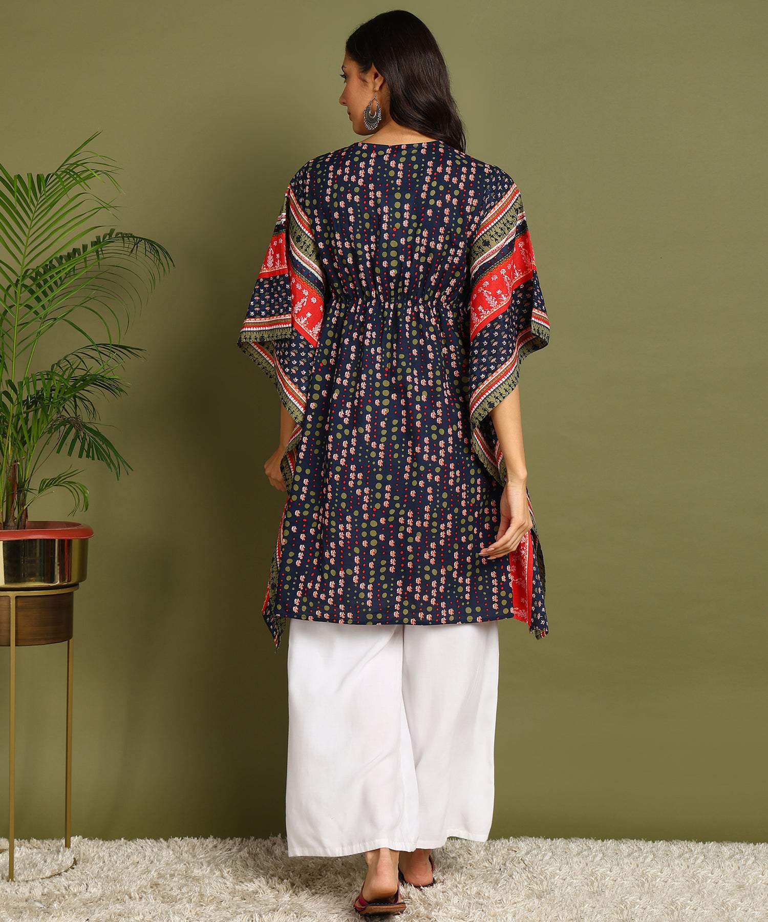 Navy Blue &amp; Red Printed Maternity Wear Kaftan