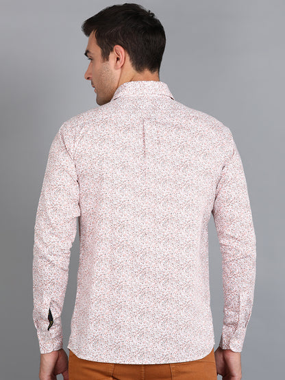Beige Floral Printed Slim Fit Shirt