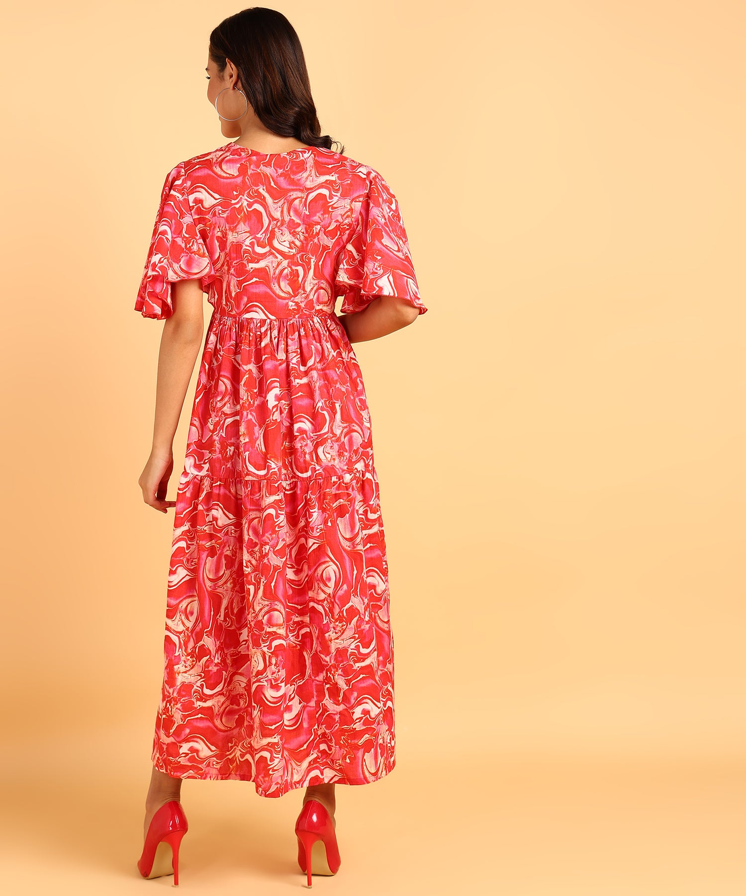 Red Colored Printed Maternity Wear Maxi Dress