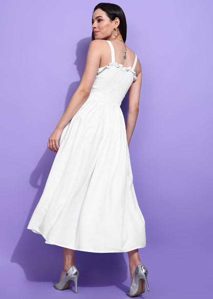 White Sleeveless Smocking Maxi Dress
