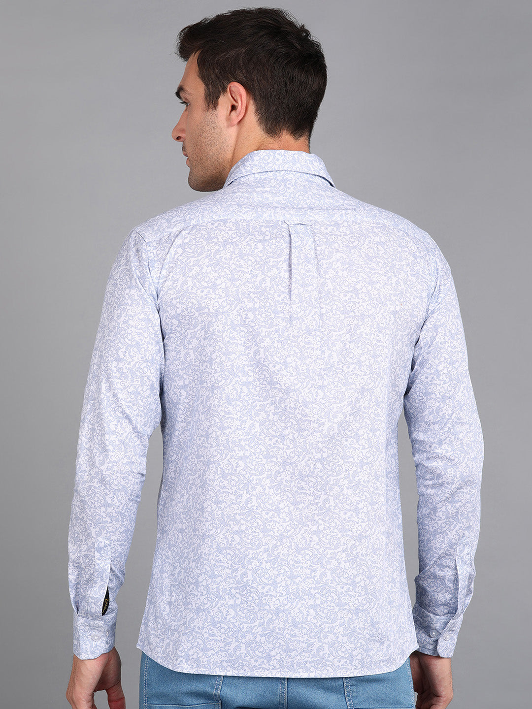 Blue Leaf &amp; Floral Printed Slim Fit Shirt