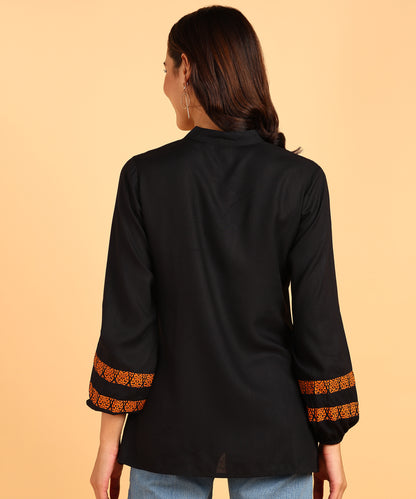 Black Short Kurti With Orange Border