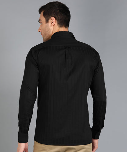 Self Striped Black Slim Fit Shirt