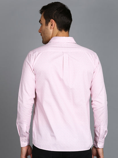 Pink Floral Printed Slim Fit Shirt
