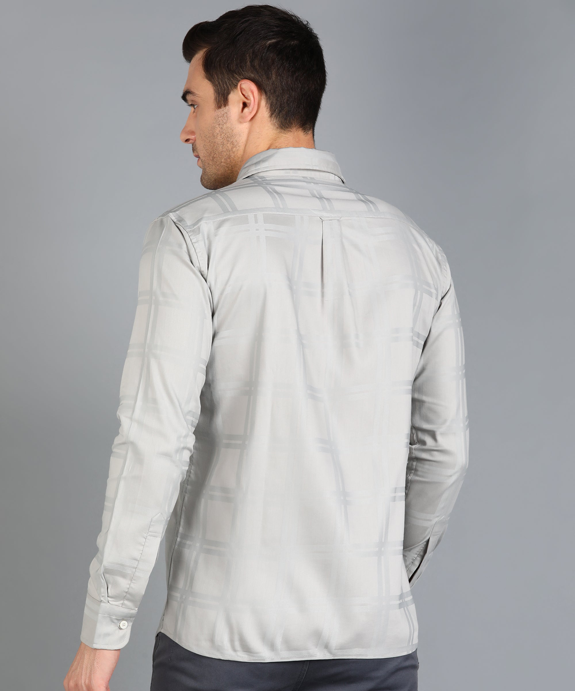 Self Design Grey Slim Fit Shirt