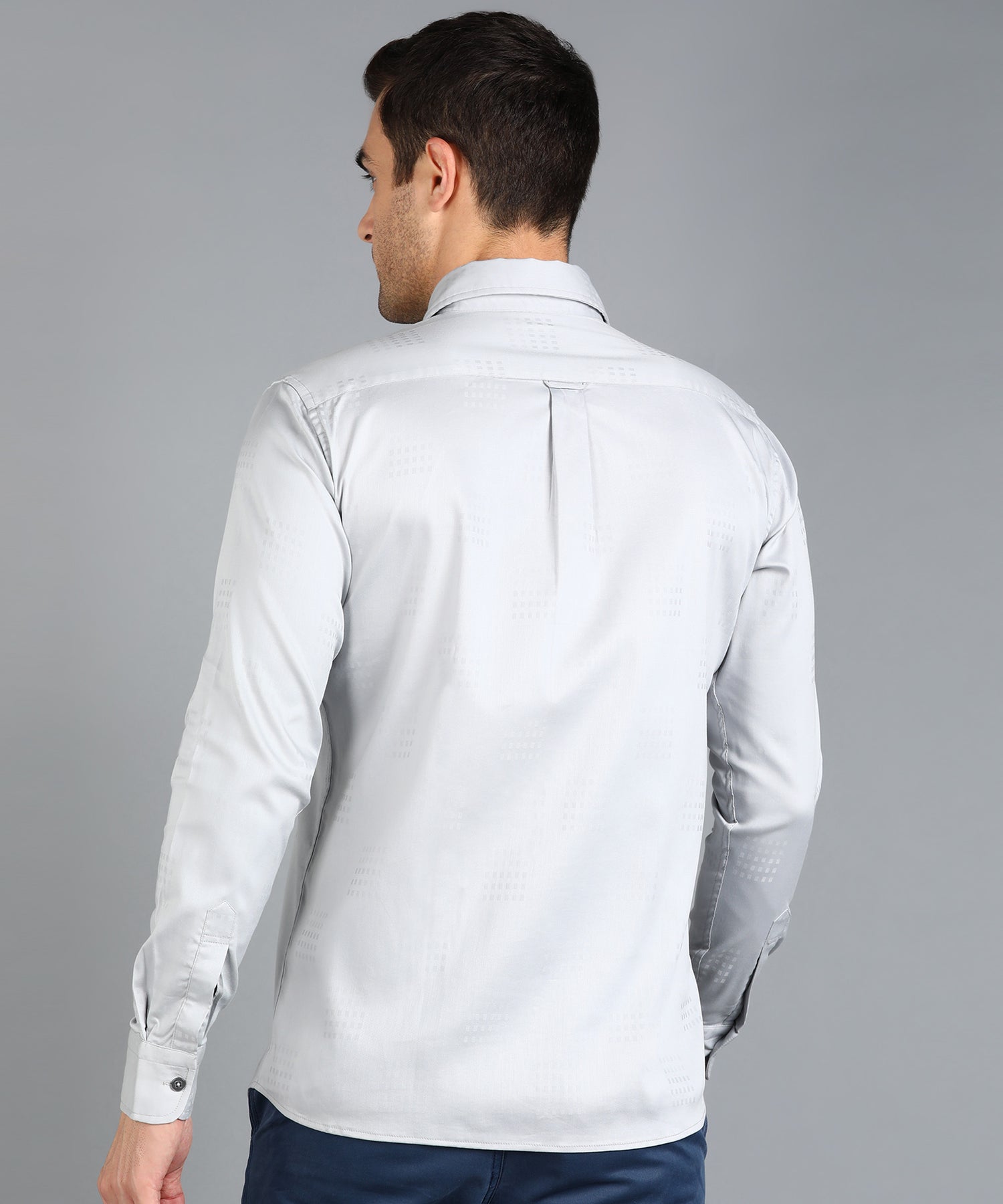Self Checked Grey Slim Fit Slim Fit Shirt