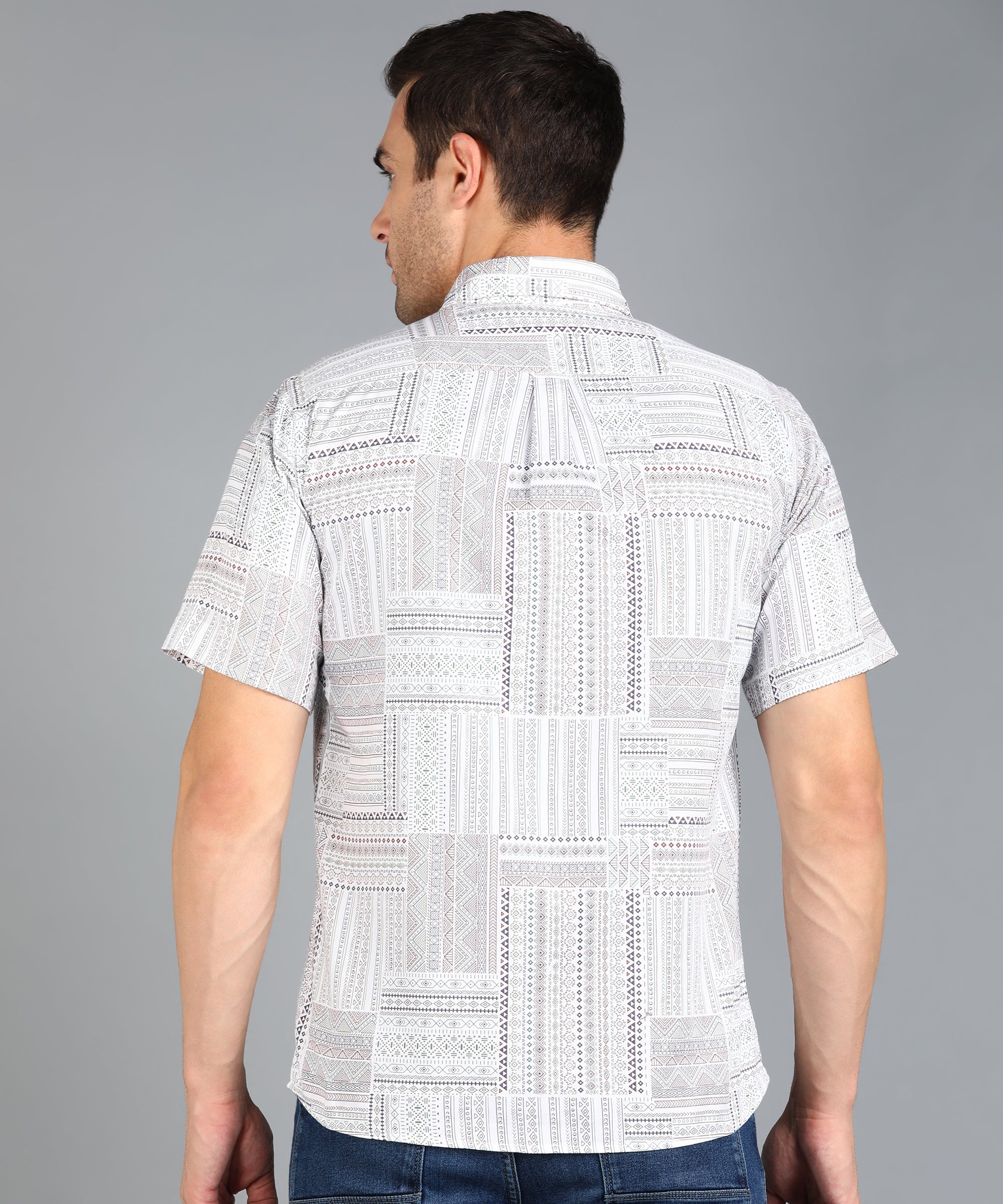 Off White Indian Prints Half Slim Fit Shirt