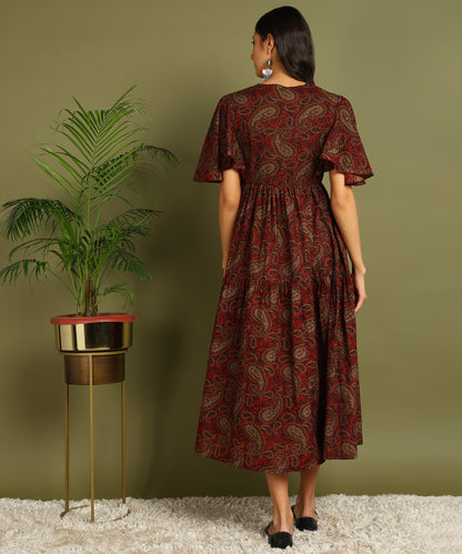 Brown Printed Maternity Wear Midi Dress