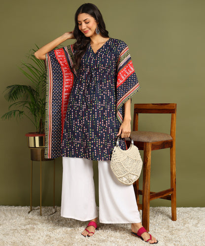 Navy Blue &amp; Red Printed Maternity Wear Kaftan