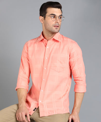 Self Design Peach Slim Fit Shirt