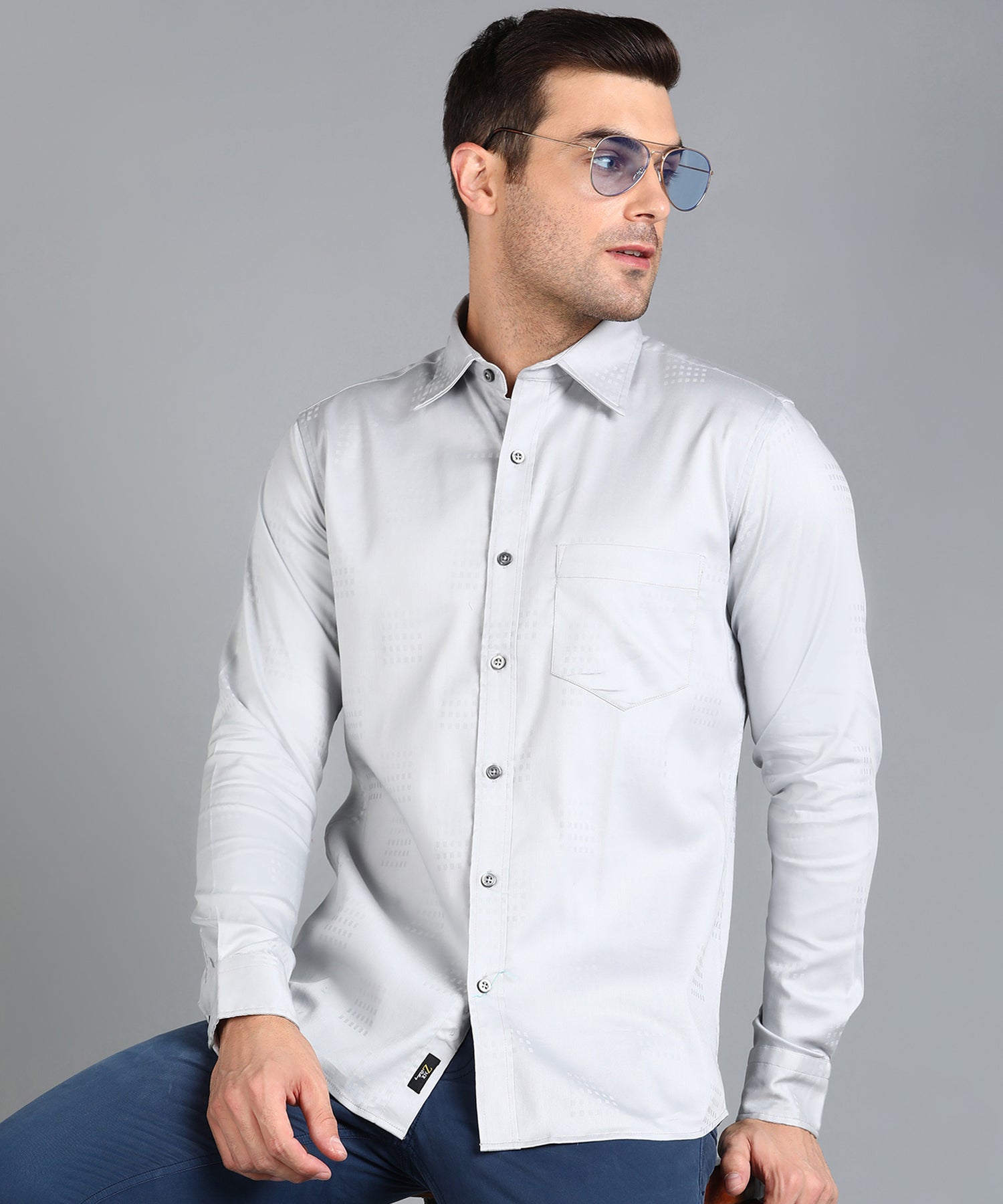 Self Checked Grey Slim Fit Slim Fit Shirt