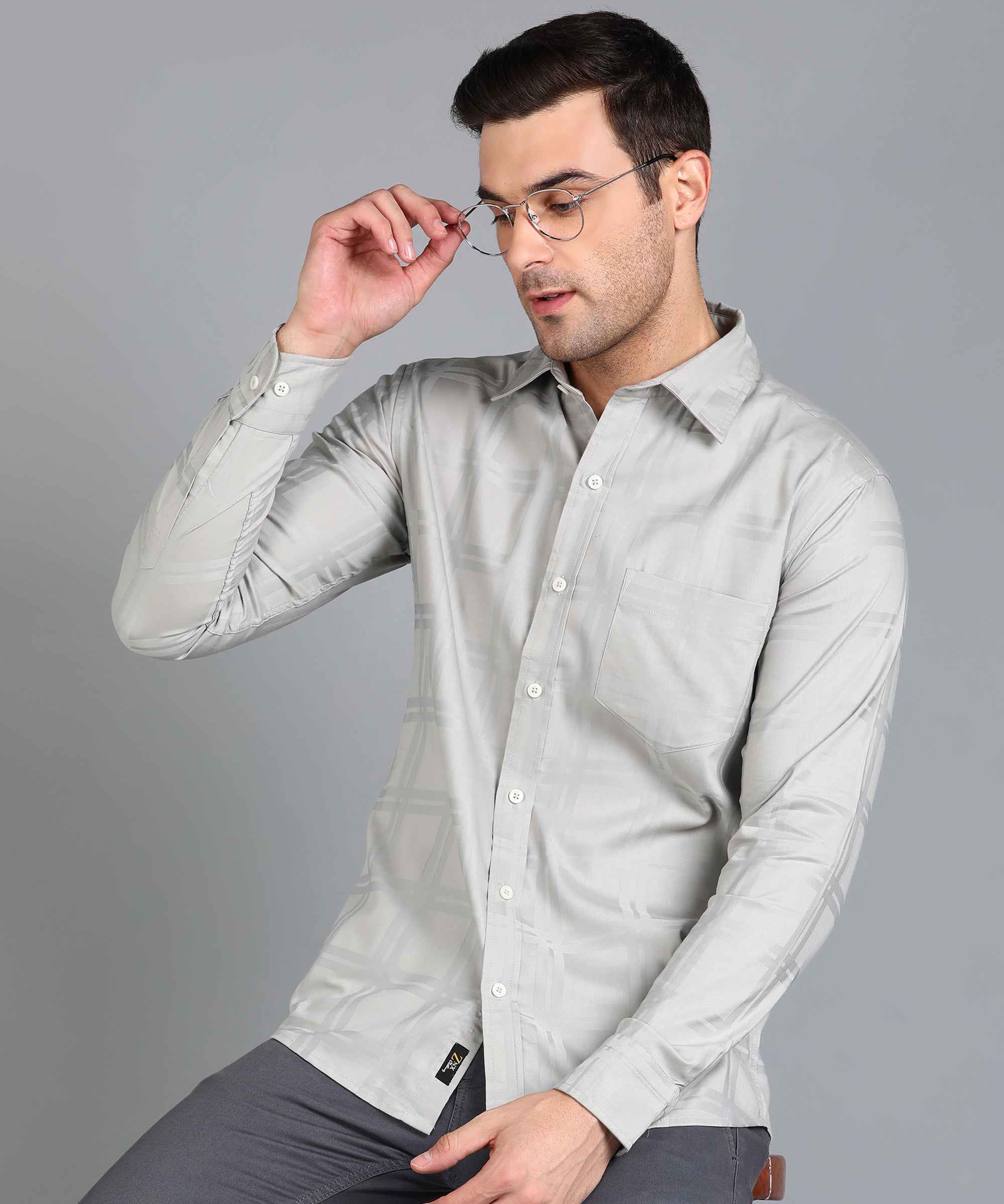 Self Design Grey Slim Fit Shirt