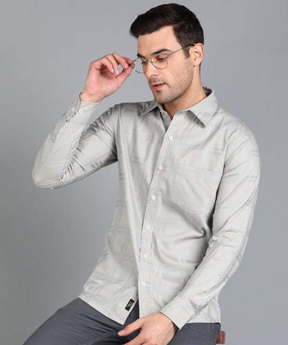 Self Design Grey Slim Fit Shirt