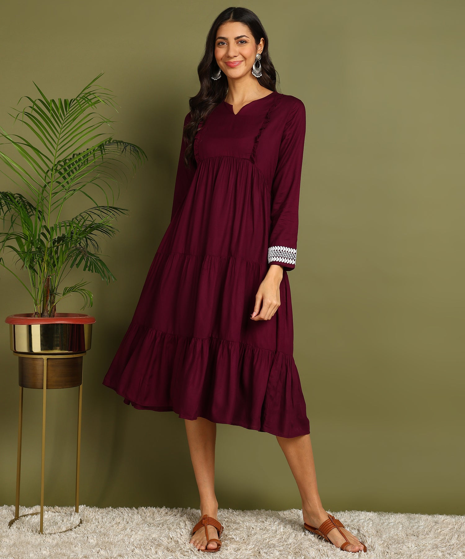 Purple Maternity Wear Midi Dress