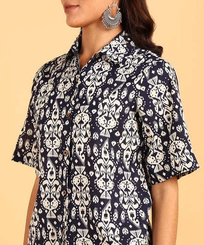 Navy Blue Printed Three Piece Set