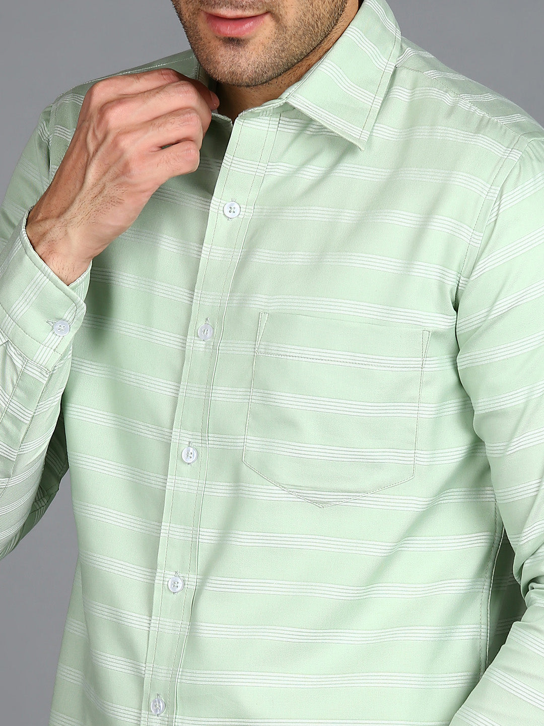 White Stripe Green Slim Fit Shirt