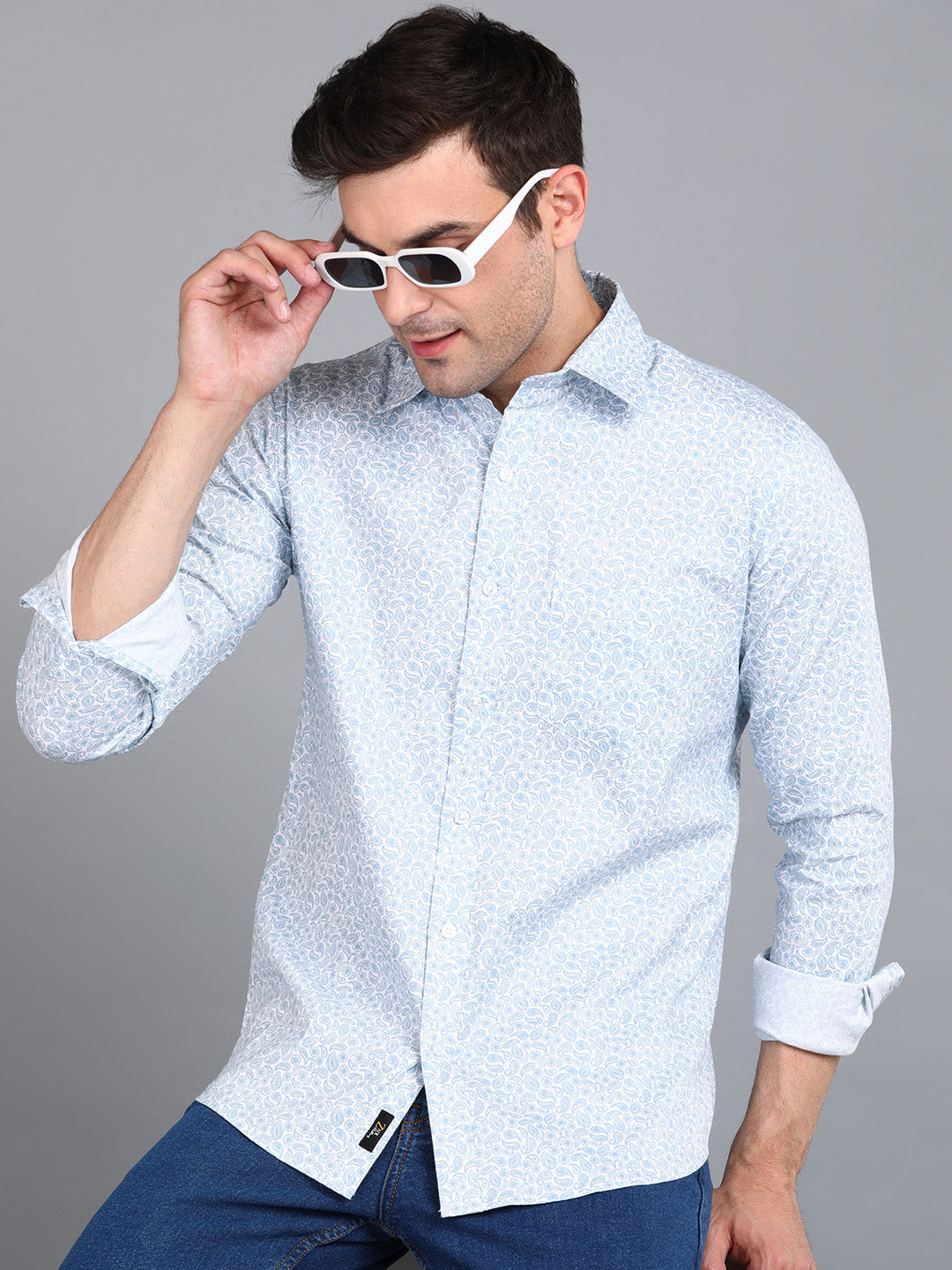 Blue Indian Print Printed Slim Fit Shirt
