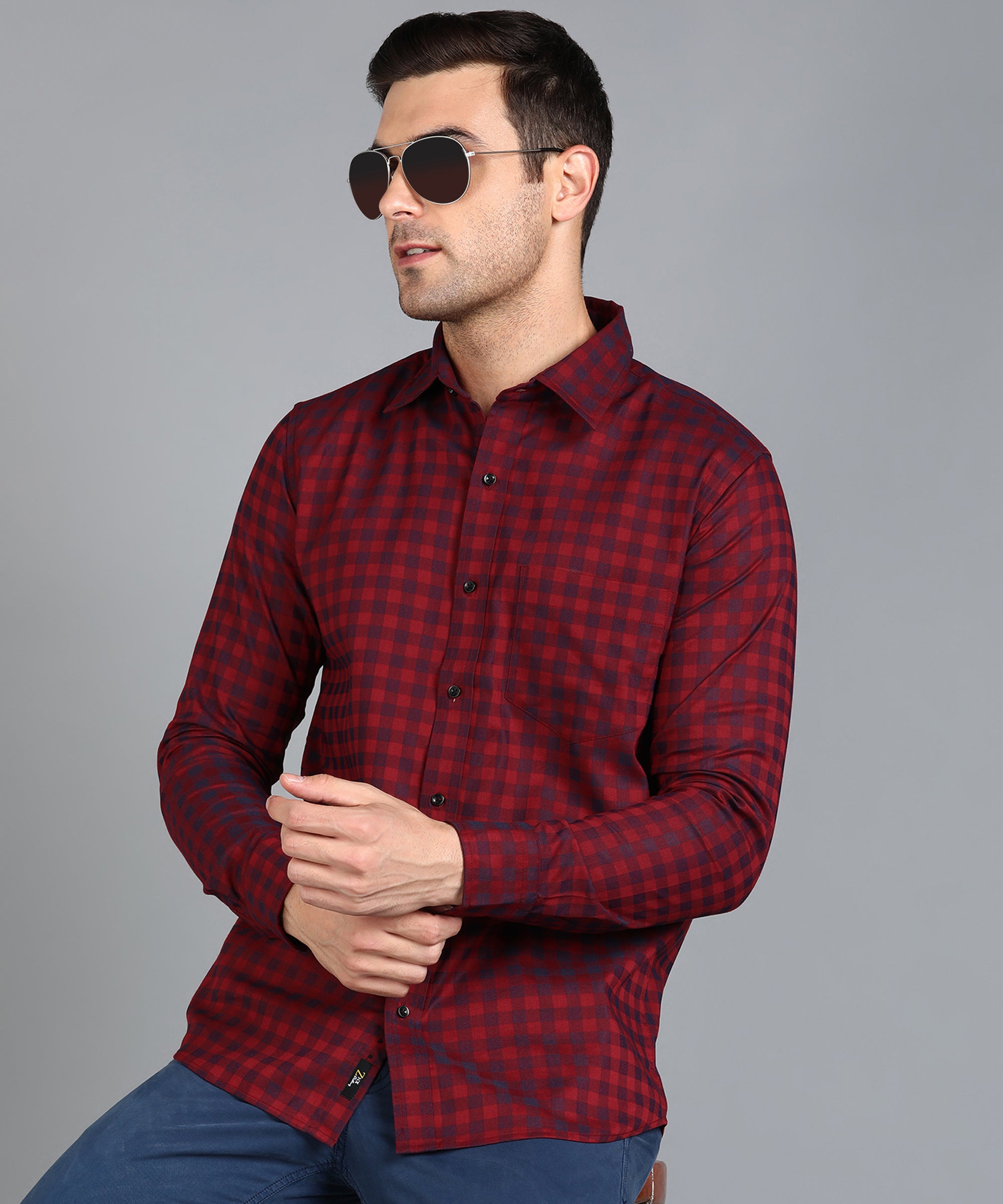 Red &amp; Blue Checked Slim Fit Shirt