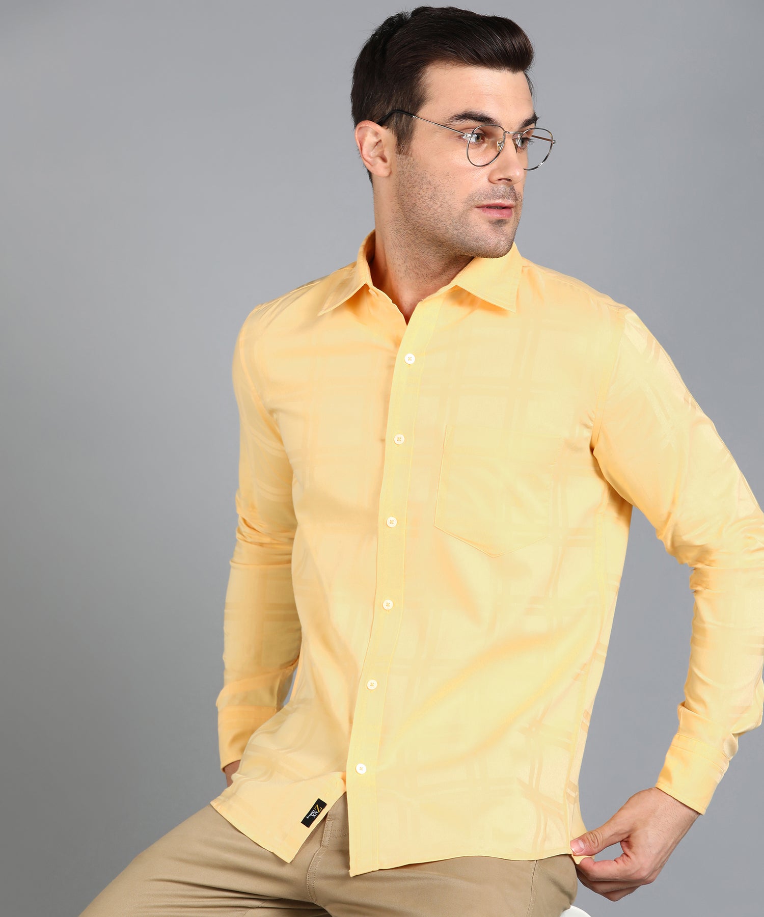 Self Design Yellow Slim Fit Shirt