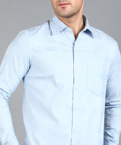 Self Design Sky Blue Slim Fit Shirt