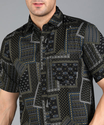 Black Indian Prints Half Slim Fit Shirt