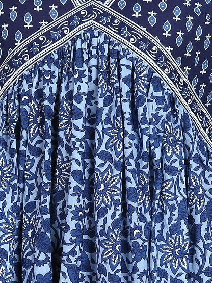 Indigo Blue Floral Maxi Dress With Border Details
